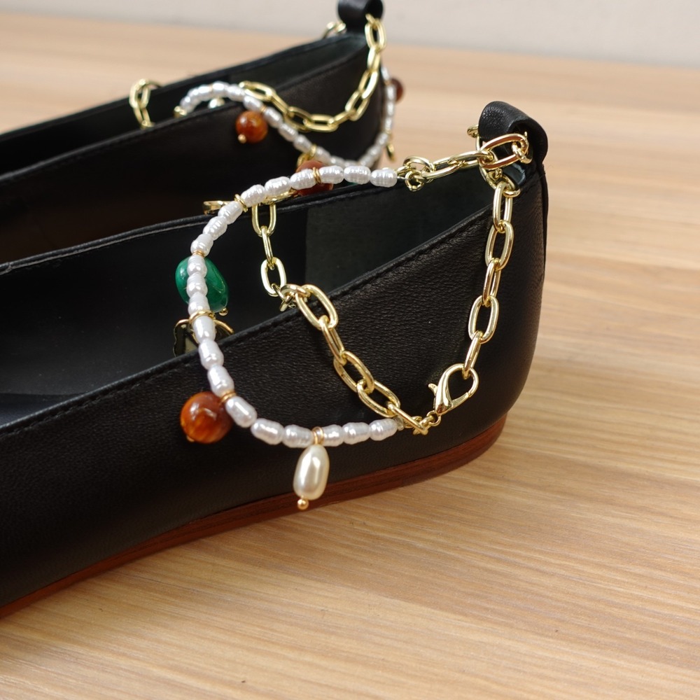 Dolce Vita Ballet Flats Womens 7 Black Whimsical Y2K Chain Pearl Charm NEW $150 - Picture 8 of 12